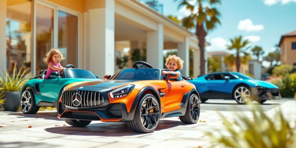 Luxury kids cars in bright colors and sleek designs.